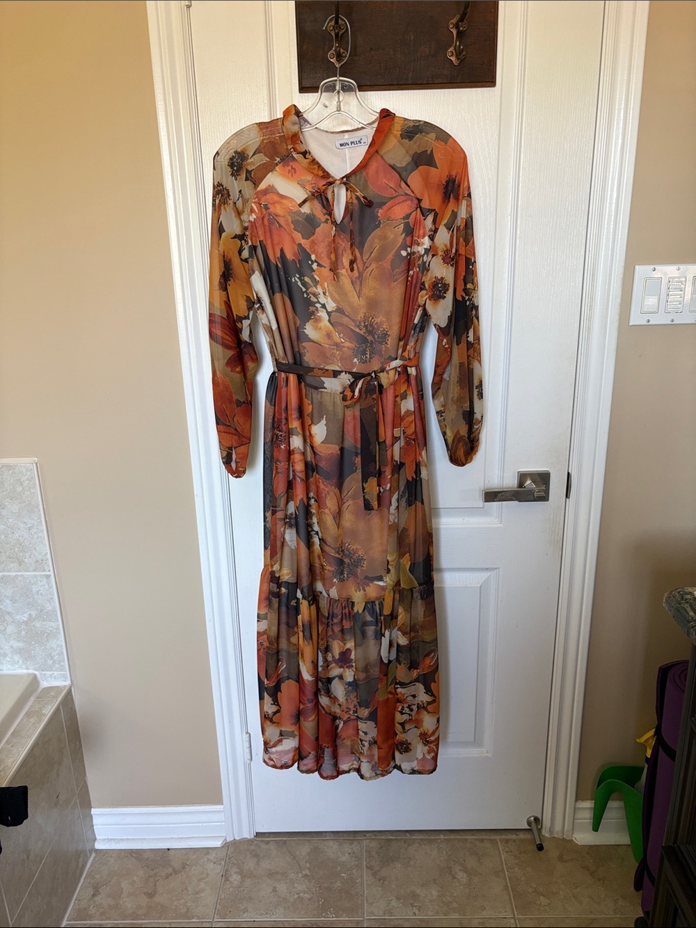 Autumn Floral Maxi Dress in Orange and Brown
